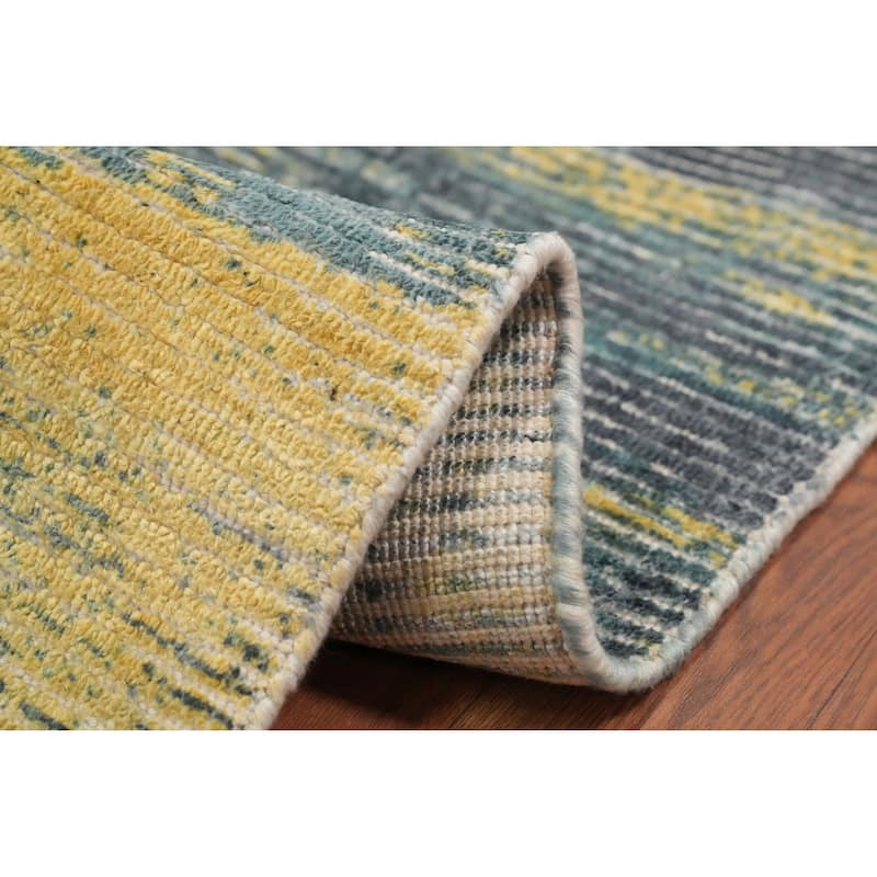 Hand Knotted Oriental Viscose Silk Carpet Modern All-Over Yellow & Gold Abstract Area Rug - 4' 0'' X 2' 0''