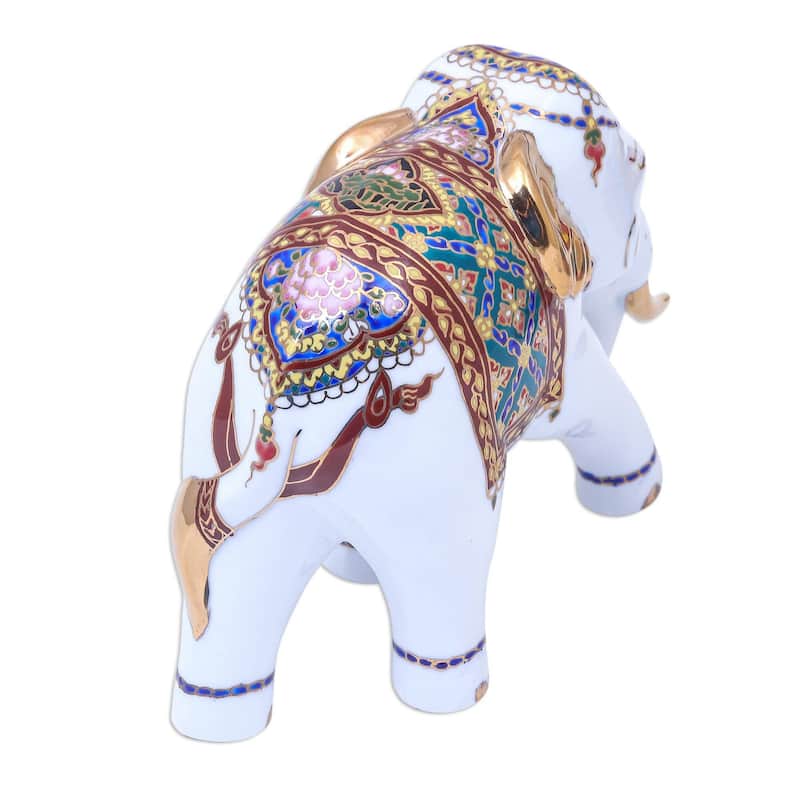 Novica Handmade Aristocratic Elephant Benjarong Porcelain Figurine