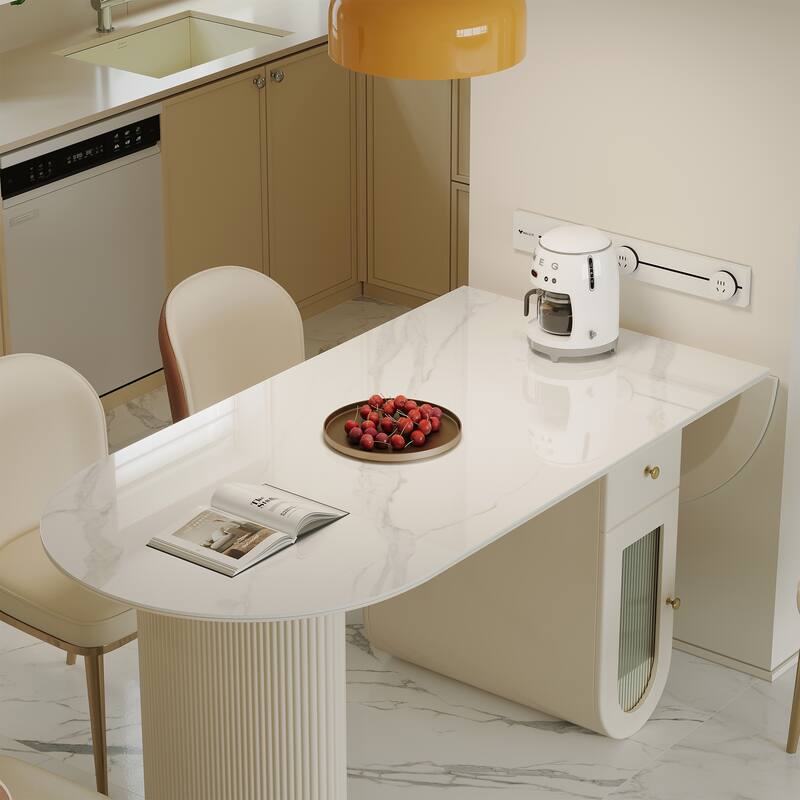 Modern Oval Sintered Stone Dining Table with Storage Cabinet