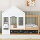 preview thumbnail 2 of 1, White Twin Pine House Shaped Bed with Roof, Window, Blackboard, Little Shelf