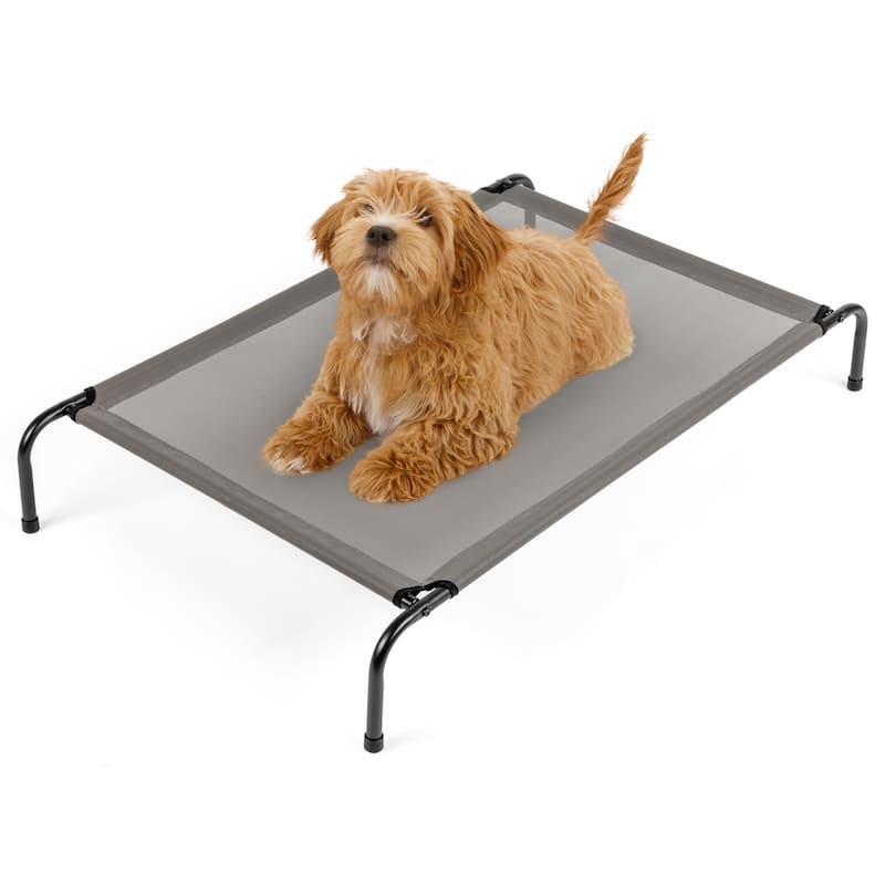 Grey Large Elevated Dog Bed with Powder Coated Steel Frame Perfect for Indoor and Outdoor
