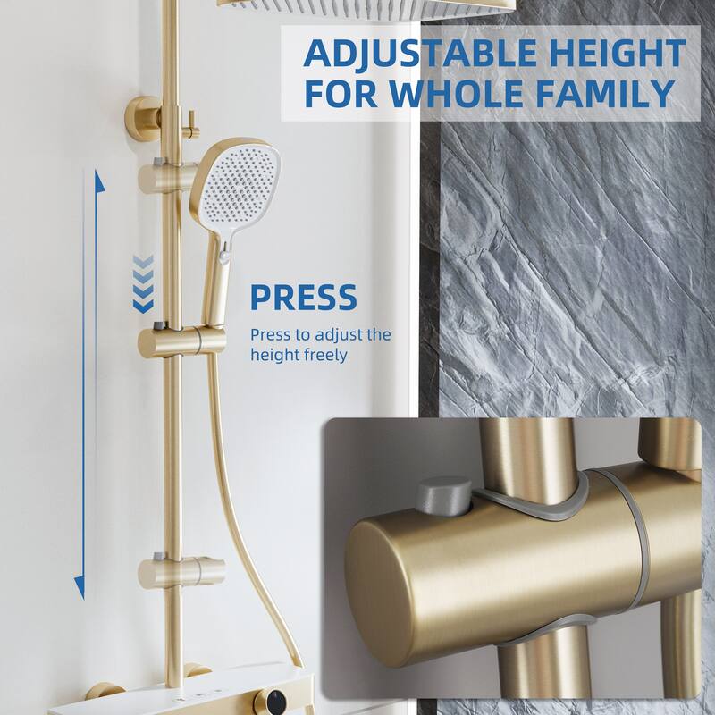 Modland Wall Mount 3-Function Shower System with Waterfall Tub Spout Adjustable Slide Bar,Handheld Shower