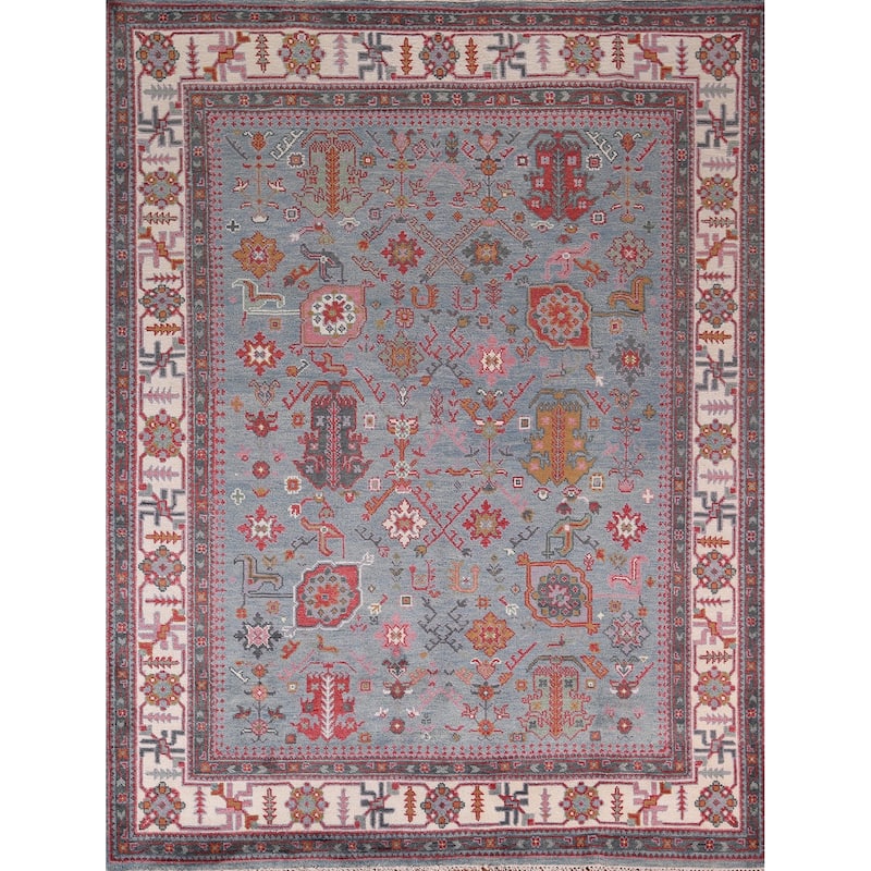 Light Blue Oushak Indian Area Rug Handmade Wool Carpet - 8'2"x 9'11"