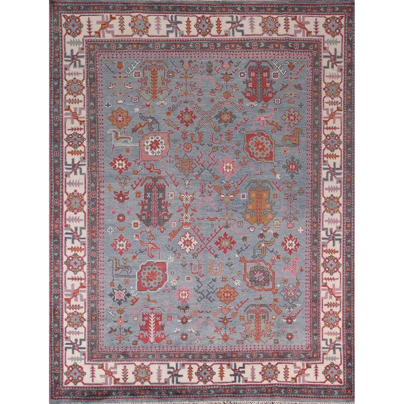 Light Blue Oushak Indian Area Rug Handmade Wool Carpet 8'2"x 9'11
