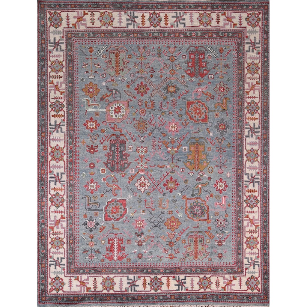 Light Blue Oushak Indian Area Rug Handmade Wool Carpet - 8'2"x 9'11"