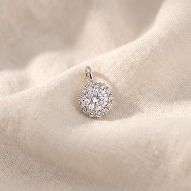 Bliss Diamond 3/4 Ct TW Round Cut Diamond Halo Solitaire Pendant White Gold Necklace