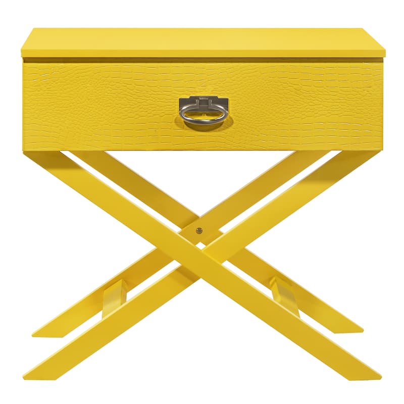 Yellow Nightstand with Croc Textured Drawer Front, 25x27x16 Bright Modern Bedside Table with Storage Drawer