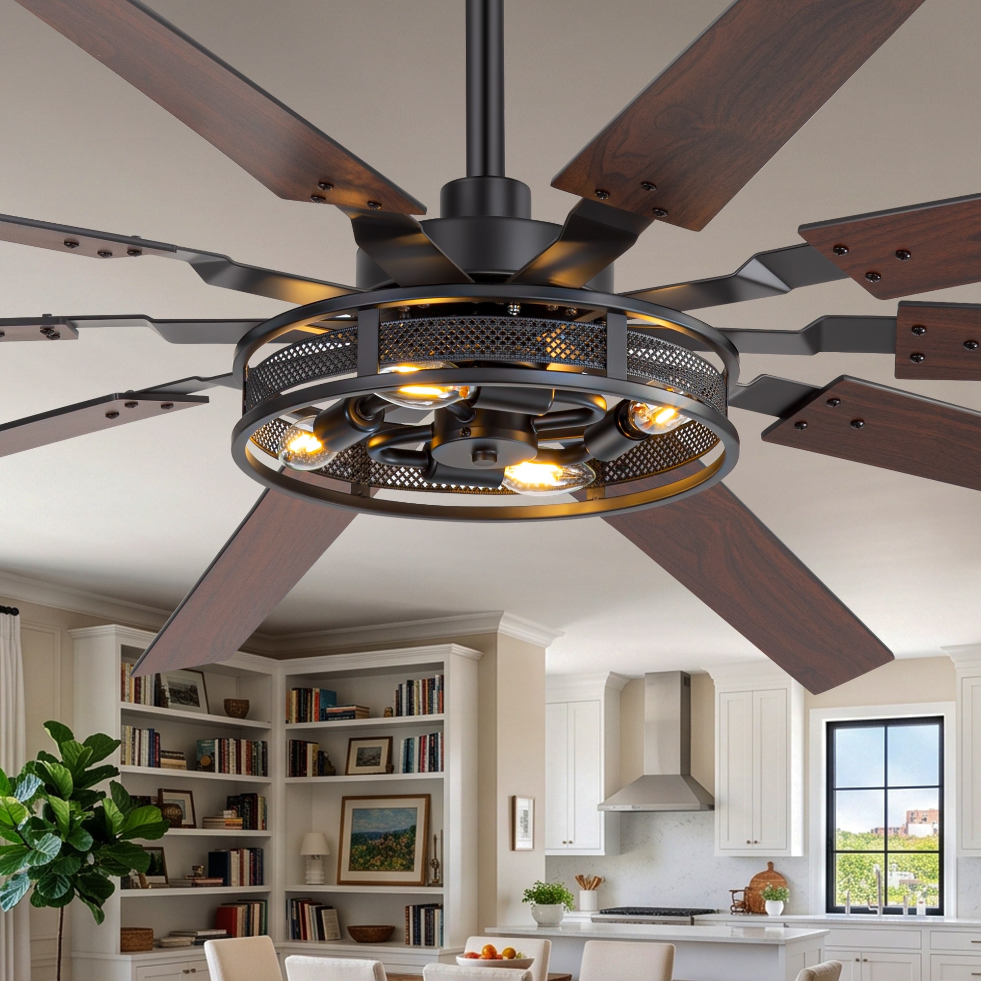 Airsurfer 60" Ceiling Fan with Light, 10 Blade Fan, DC Motor, Remote Control, 6 Speed, Reversible, Quiet