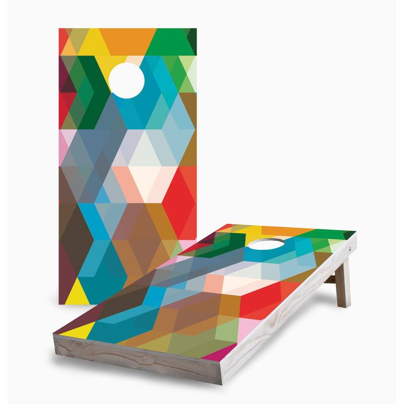 Retro Mosaic Corn Hole Board Set w Case & Lights - 16 Years and Up