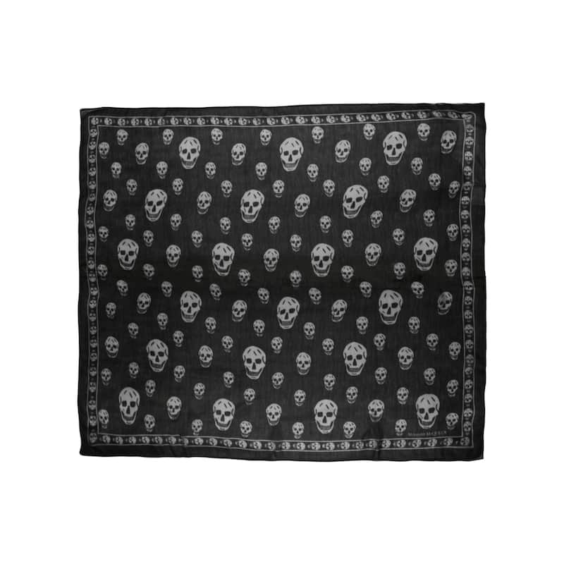 Alexander McQueen Skull Print Silk Scarf - Black Ivory