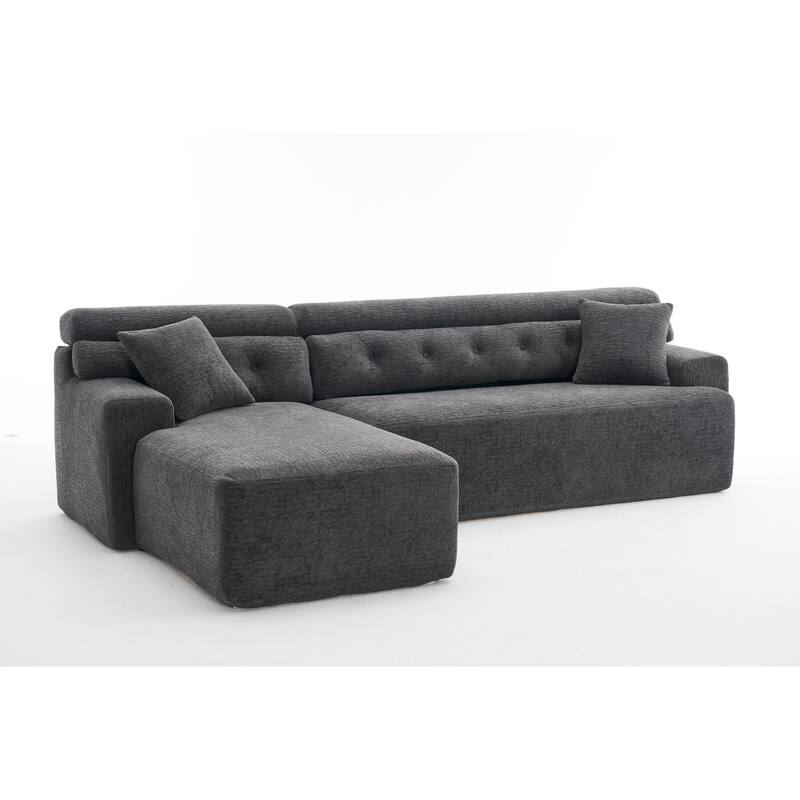 Modern Chenille Convertible L-Shaped 4-Seater Modular Sectional Sofa with 2 Pillows for Apartment Living Room