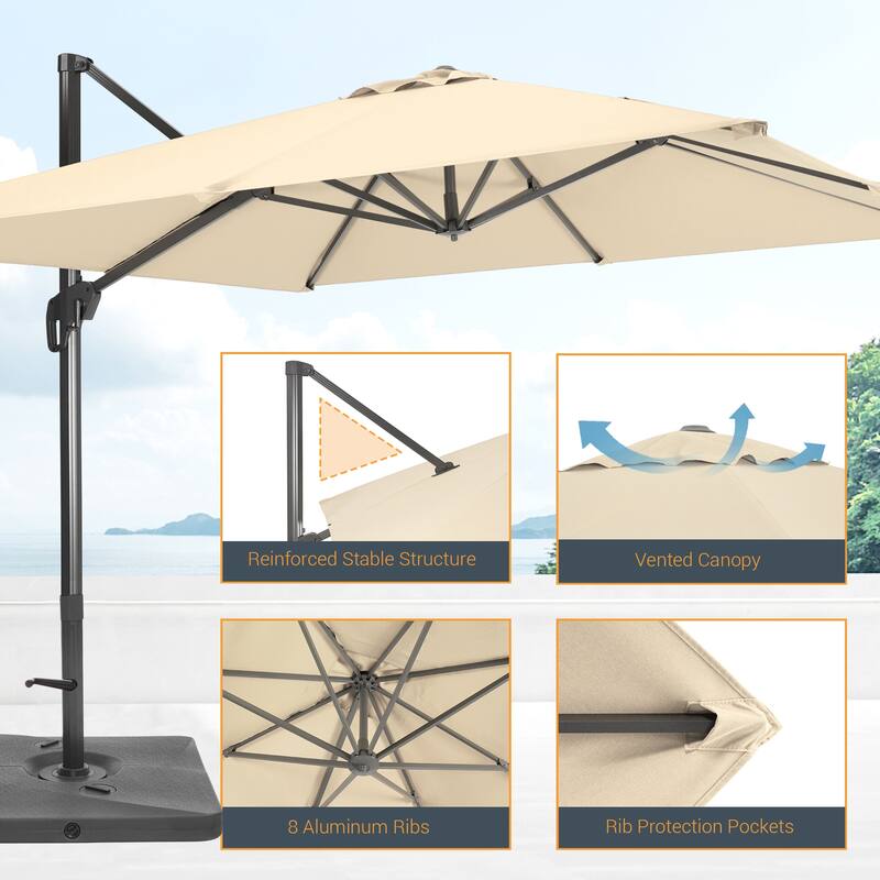 LIVOOSUN 11.5x9FT Aluminum Cantilever Patio Umbrella Solution-Dyed Fabric w/Base