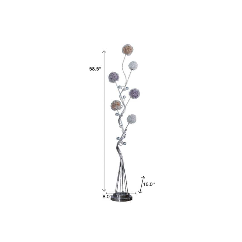 Silver Aluminum Spiral LED Floor Lamp with 6 Novelty Metal Shades - 16” x 8” x 58.5” (D x W x H)