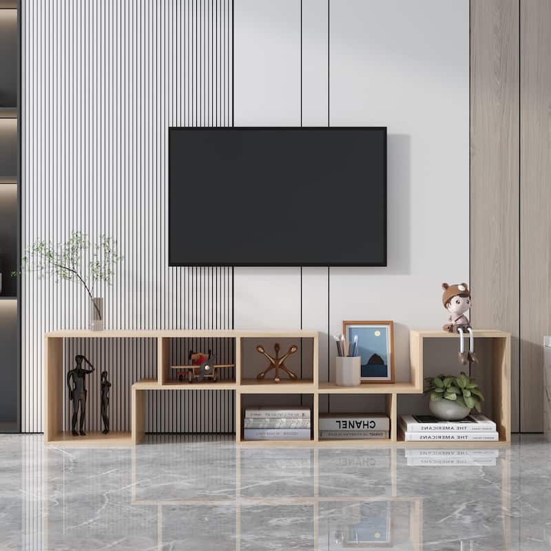Double L-Shaped TV Stand Entertainment Center,Display Shelf - Oak