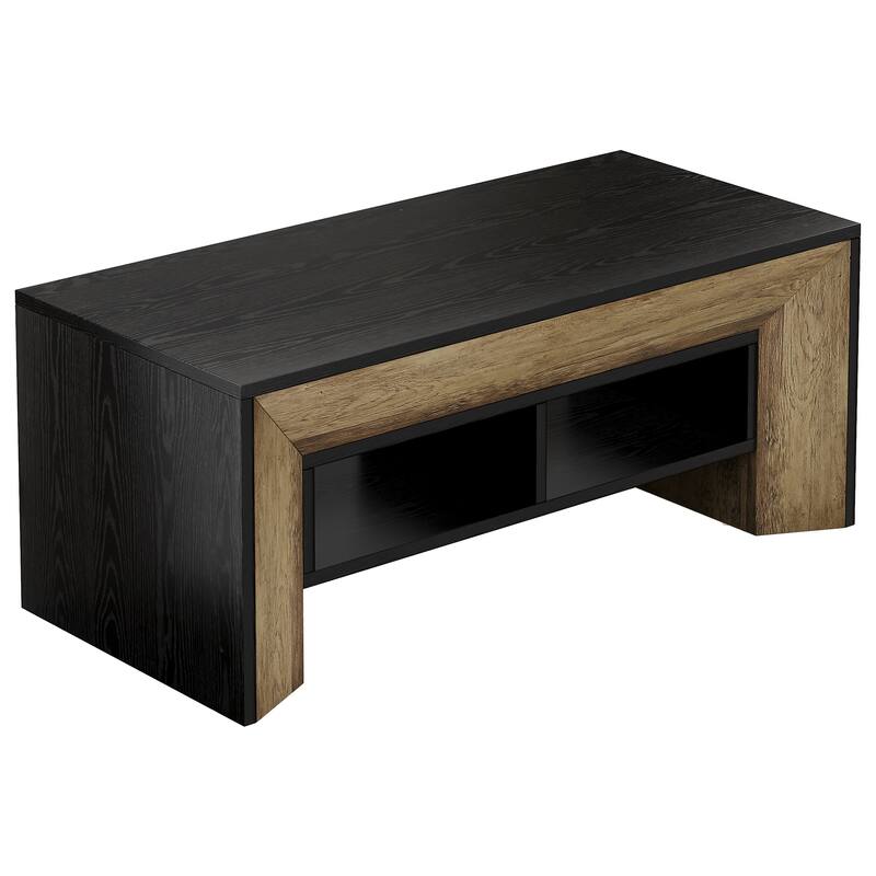 Rectangular Coffee Table with 2-Tier Storage, Modern Wood Center Table for Home Living Room