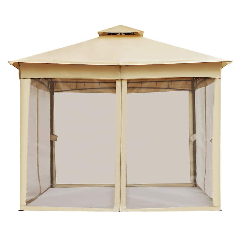Patio Gazebo Tent with Double Roofs and Mosquito Netting for Backyard