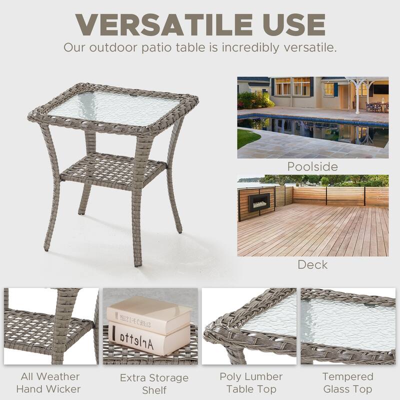 Patio Wicker Coffee Table with Storage -Gre