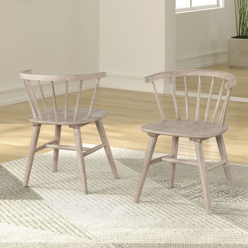 Furniture of America Galgary Mid-Century Modern Rounded Spindle Back Wood Dining Chairs (Set of 2) - Natural Oak