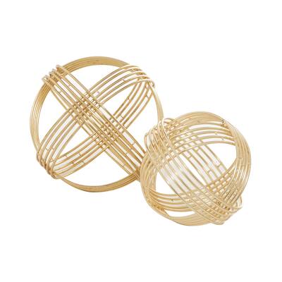 Metal Geometric Layered Orb Decorative Sculpture - Set of 2 Gold - Roche River Decor