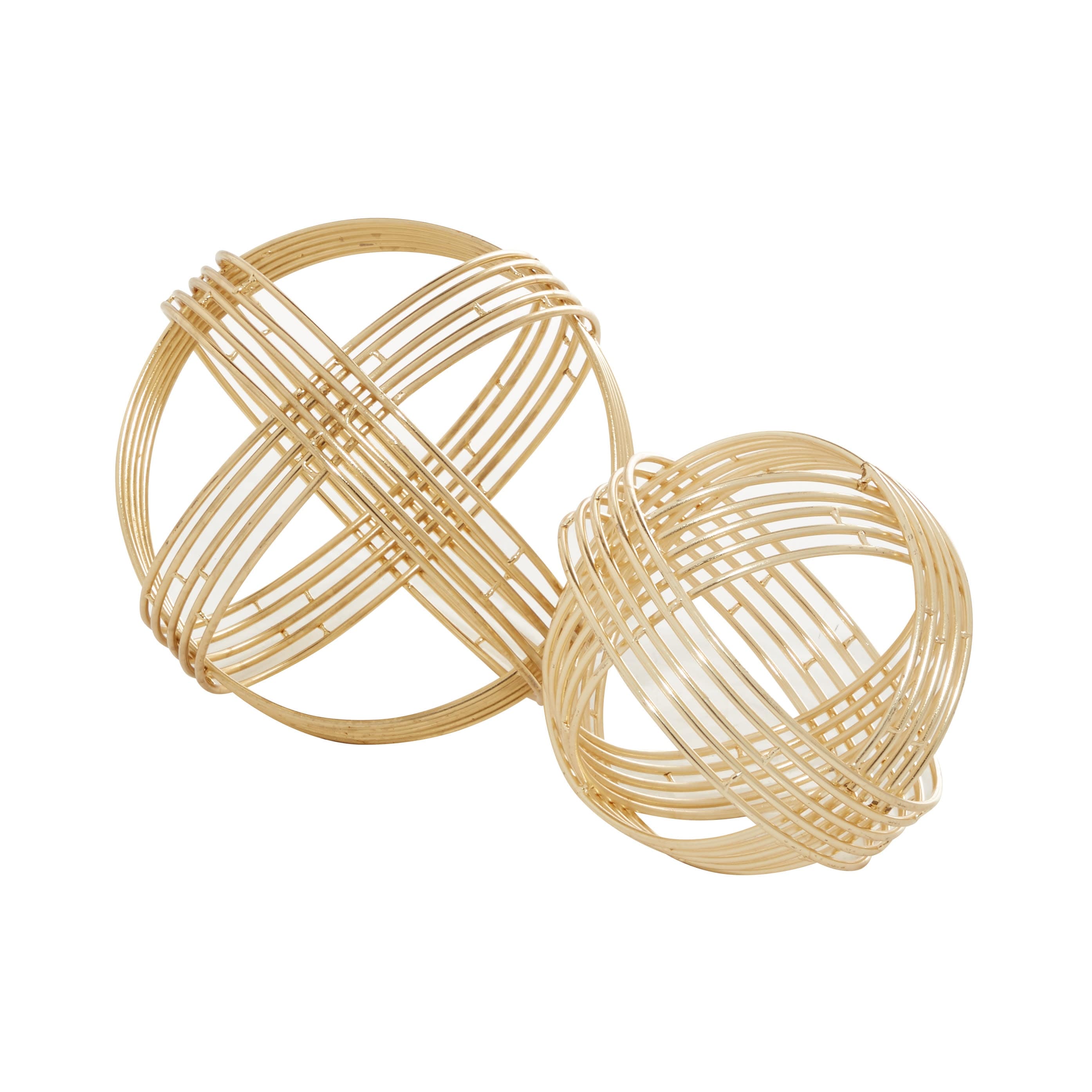 Metal Geometric Layered Orb Decorative Sculpture - Set of 2 Gold - Roche River Decor