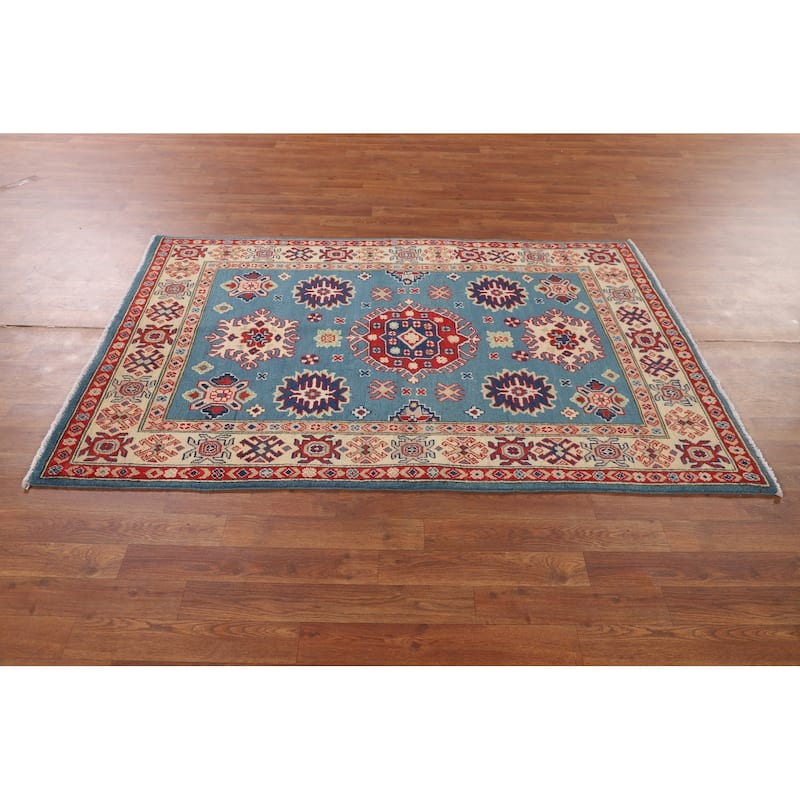 Light Blue Kazak Oriental Accent Rug Handmade Wool Carpet - 3'10" x 5'11"