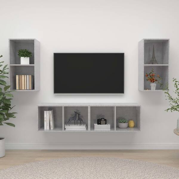 Wallmounted TV 4 pcs Concrete Gray Chipboard Bed Bath