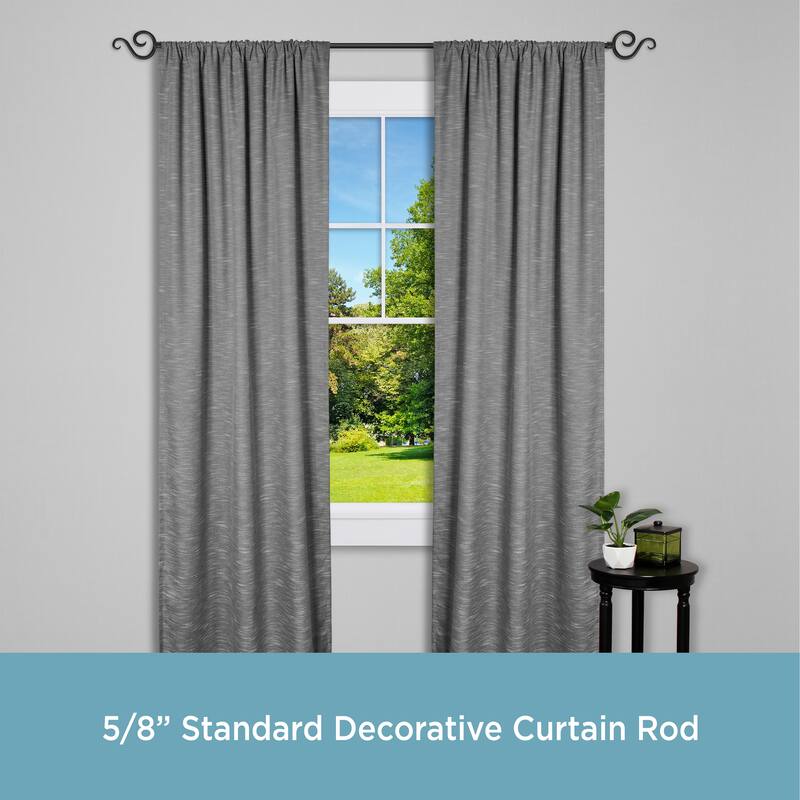 Kenney® Scroll Hook 5/8" Standard Decorative Window Curtain Rod, 28-48", Black