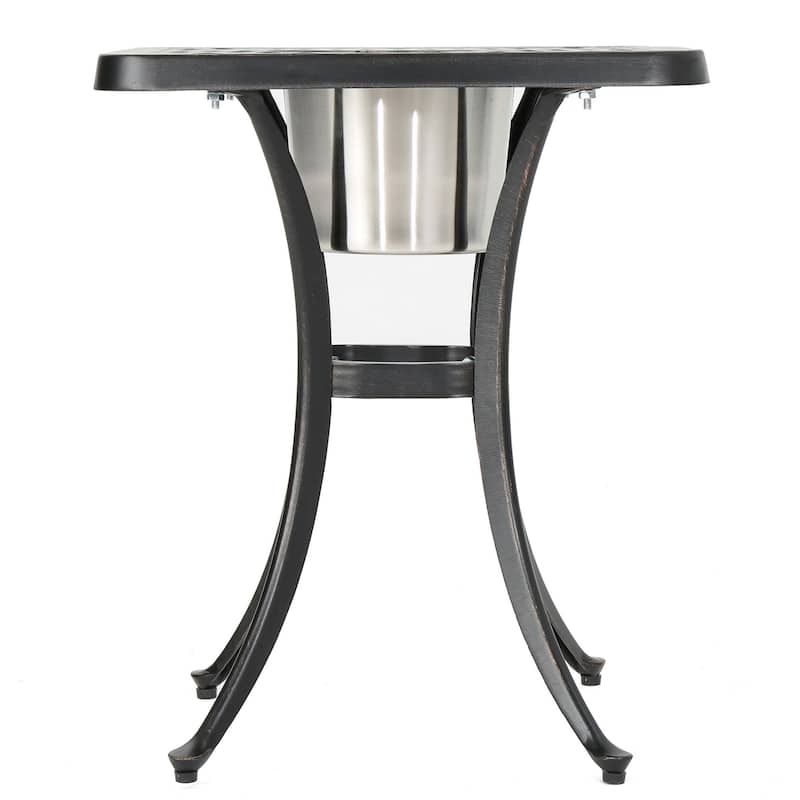 Outdoor Bistro Square Table with Built-In Ice Bucket, 21 Inch, Copper