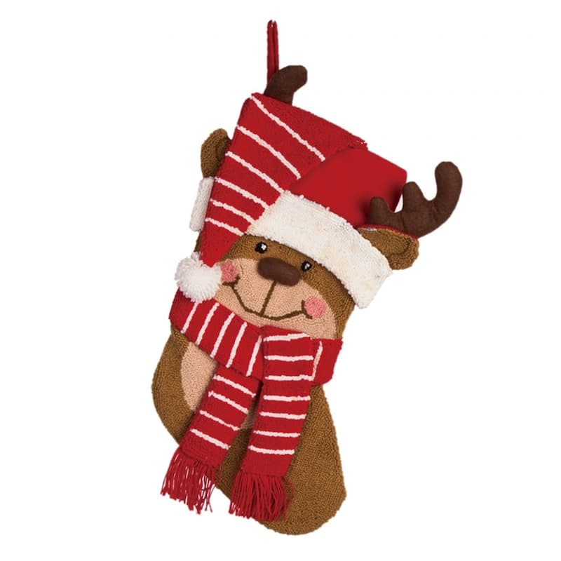 Glitzhome 19"L 3D Hooked Xmas Stocking Santa Penguin Reindeer - Reindeer
