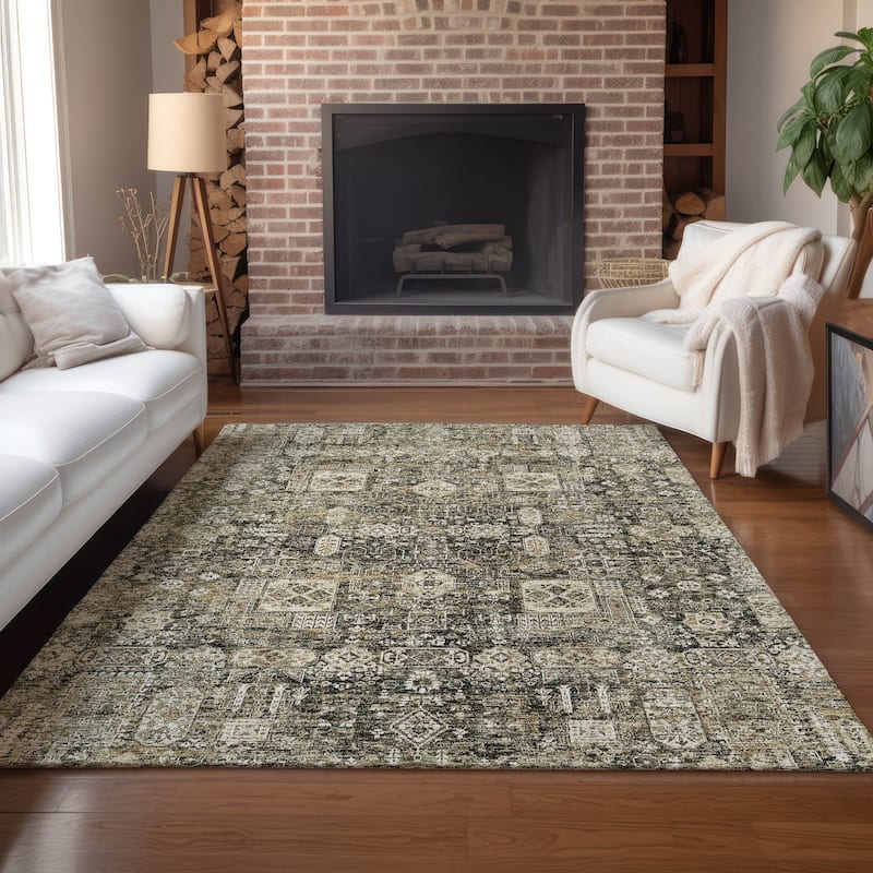 Machine Washable Indoor/ Outdoor Chantille Vintage Traditional Rug - Coffee - 2'6" x 3'10"