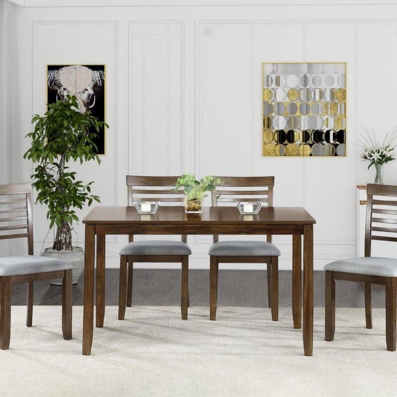 5 Piece Modern Dining Set with Rectangular Wooden Dining Table and 4 Upholstered Chairs