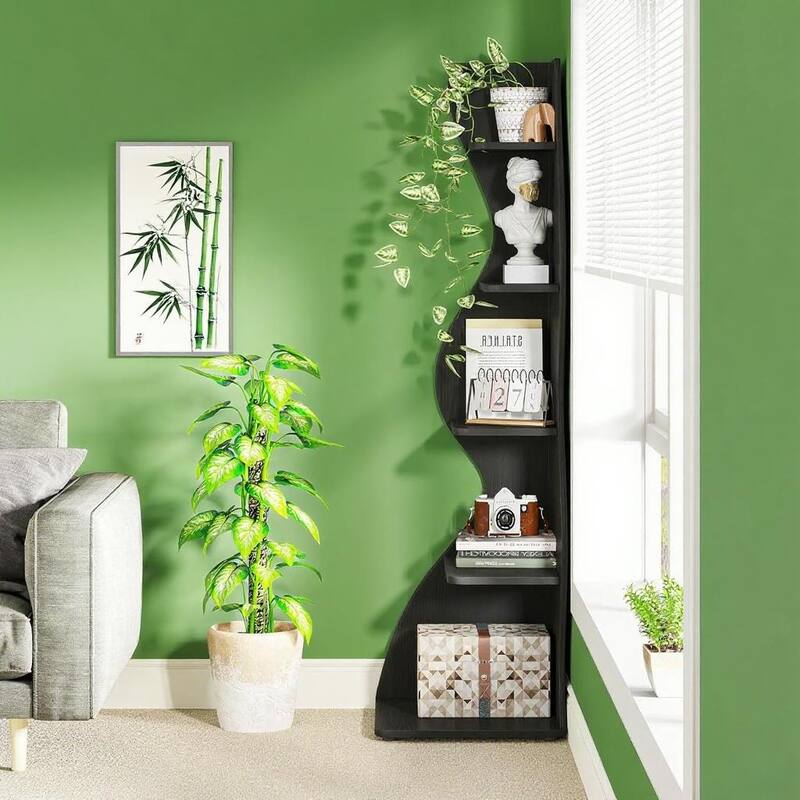 Modern 5-Tier Corner Shelf Unit with Adjustable Shelves for Living Room Office or Bedroom - 19.68” x 18.89” x 69.88”