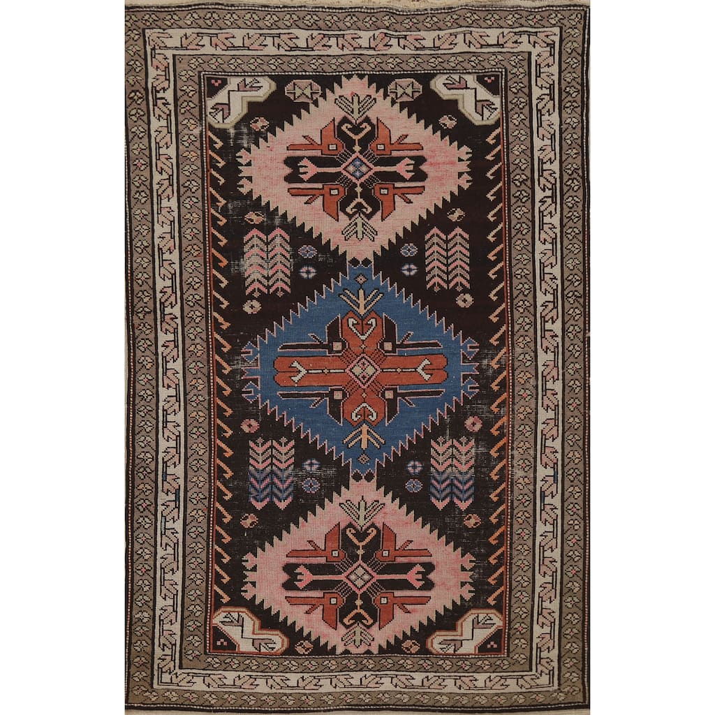 Vegetable Dye Kazak Accent Antique Area Rug Hand-Knotted Wool Carpet - 3'7"x 5'5"
