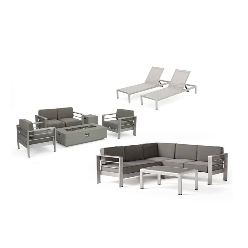 Cape Coral Outdoor 11-piece Sofa and Chat Set by Christopher Knight Home - Silver/Light Grey