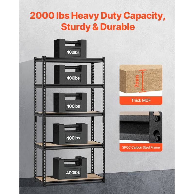 Adjustable Metal Storage Shelves 5 Tier Heavy Duty Utility Rack for Garage and Kitchen