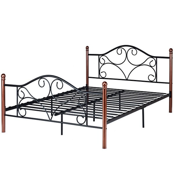 Queen Size Wood Slats Bed Frame Platform Headboard Footboard
