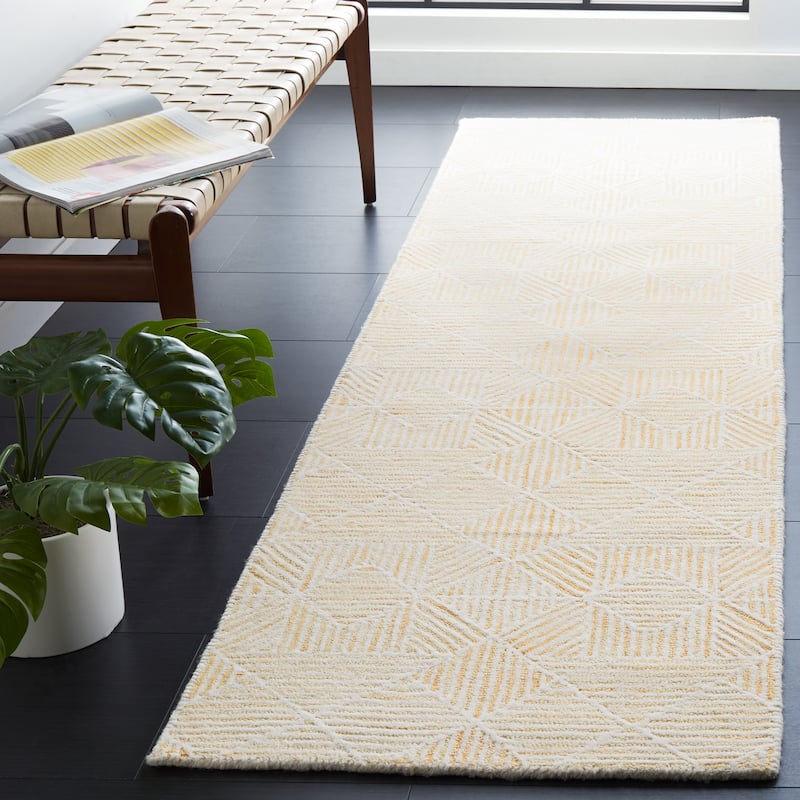 SAFAVIEH Handmade Abstract Harmanna Modern Wool Rug - 2'3" x 8' Runner - Gold/Ivory