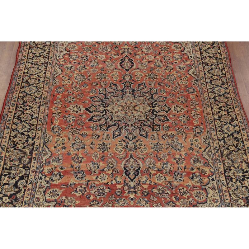Hand Knotted Oriental 100% Wool Carpet Traditional Floral Oranges & Rust Najafabad Area Rug - 13' 4'' X 8' 1''