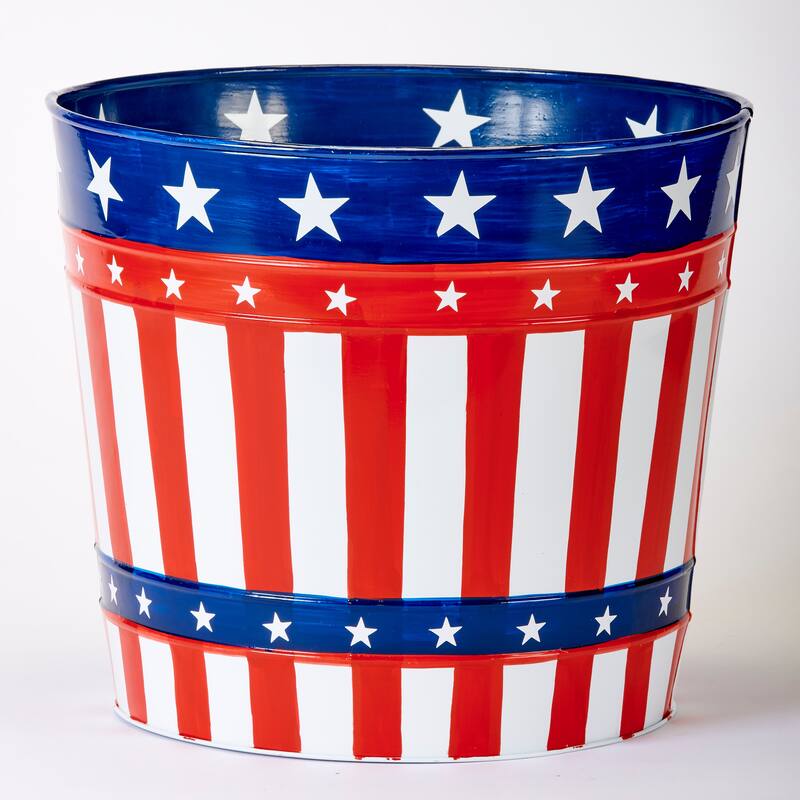 10.5" Galvanized Metal July 4th Independence Day Flower Bucket Pail, Set of 3