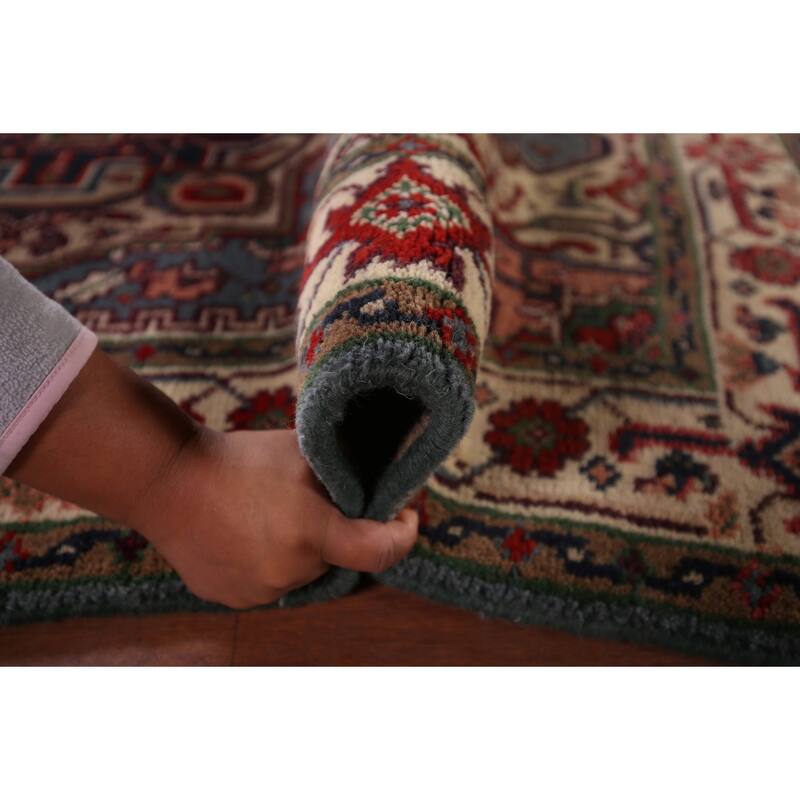 Light Blue Geometric Heriz Serapi Rug Hand-Knotted Wool Carpet - 4'0" X 6'0"