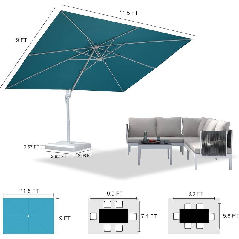PURPLE LEAF White Rectangle Cantilever Patio Umbrella With Base