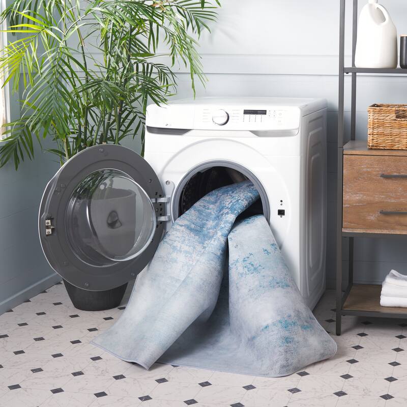SAFAVIEH Tacoma Machine Washable Slip Resistant Norah Modern Abstract - 10' x 14' - Grey/Blue - Rectangle