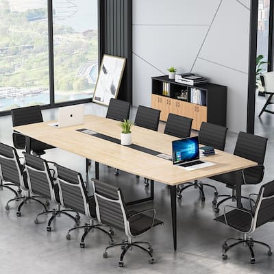 8FT Conference Table,Boat Shaped Meeting Table with Rectangle Grommet