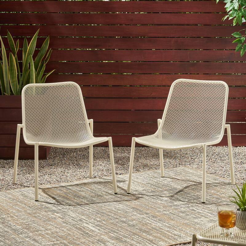 Roomfitters 3 Piece Outdoor Iron Patio Seating Group with Glass Top Side Table - Ivory White