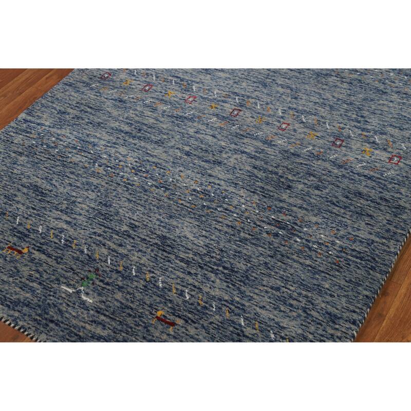Hand Knotted Oriental 100% Wool Carpet Tribal Stripe Navy Blue & Blues Gabbeh Area Rug - 5' 10'' X 4' 0''