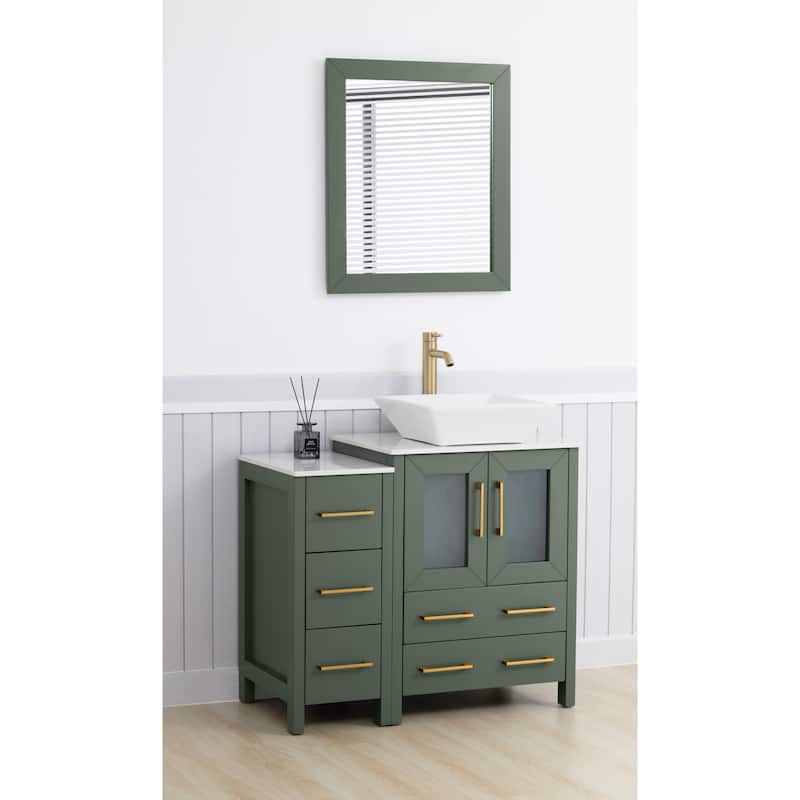 Vanity Art 36" Single Sink Bathroom Vanity Set with Engineered Marble Top and Free Mirror - 36 W X 18.5 D X 31.1 H