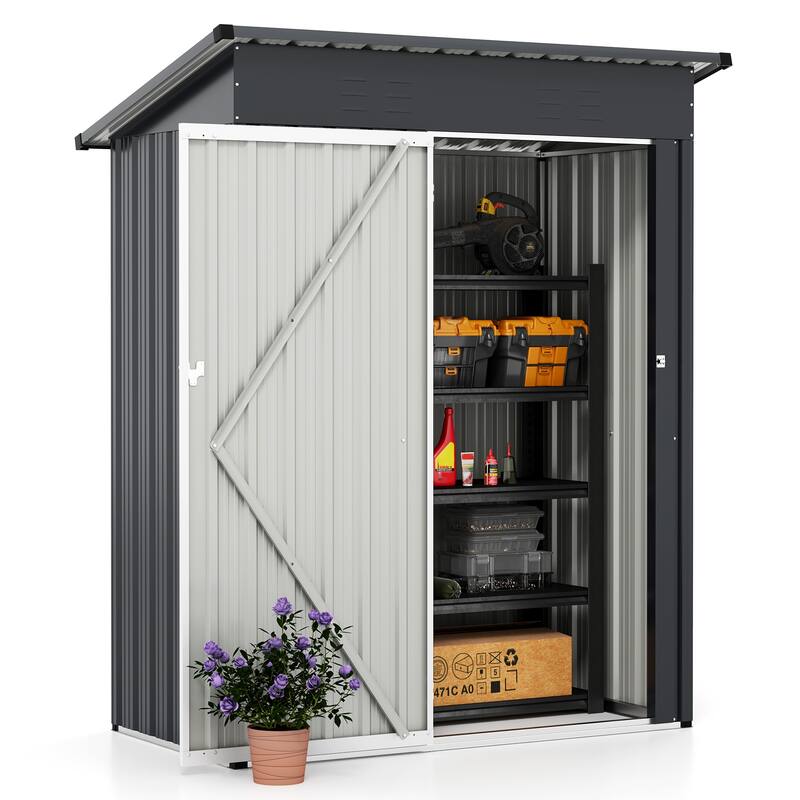 Gymax 5 x 3 FT Outdoor Storage Shed Galvanized Metal Tool House w/ - Grey