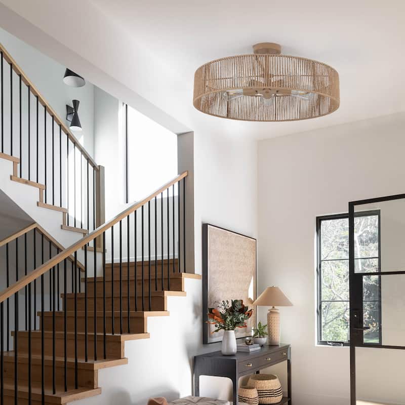 5-Light Rattan Semi Flush Mount Light - Walnut