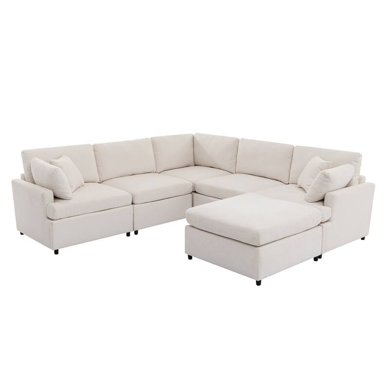 Modern Large Sectional Sofa with Removable Ottomans and Legs