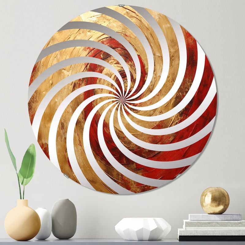 Designart "Red Gold Fusion Spiral III" Abstract Spirals Gold Wall Mirror - Modern Wall Art Mirror For Bathroom - 24in.x24in.